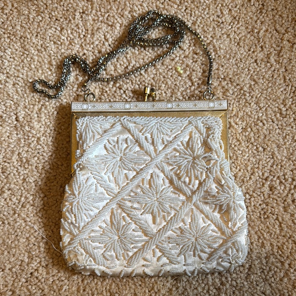 Elegant Cream Beaded Women's Bag